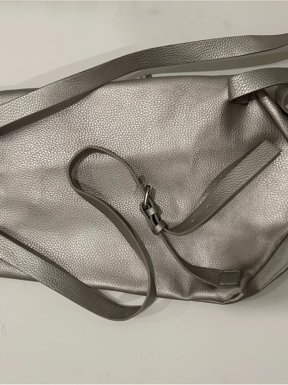 Zara Silver Metallic Pebbled Leather Backpack